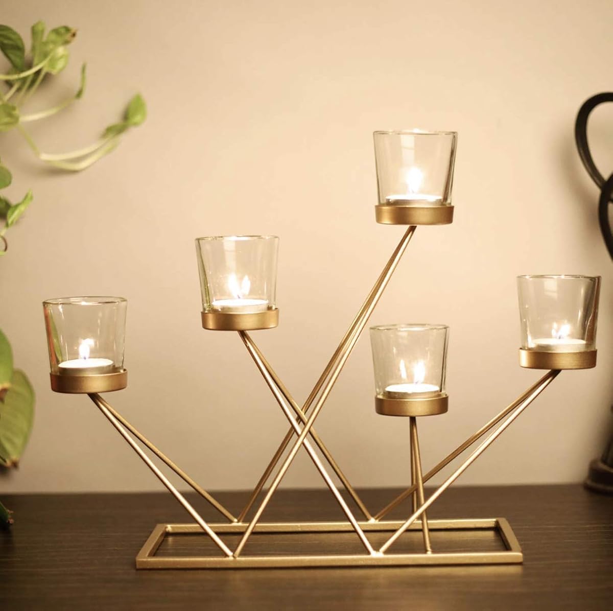 Candelabra lit with tealights