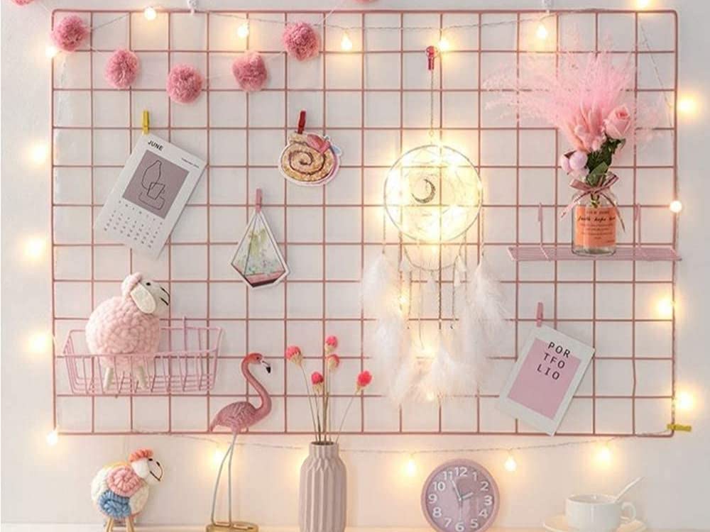 Pikify pink grid photo frame with basket and tray