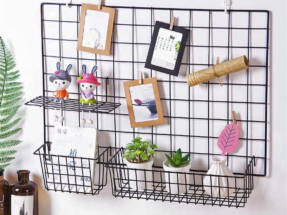 Pikify steel grid wall organiser in black