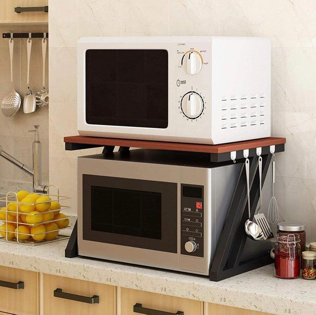 Wide rack holding kitchen appliances