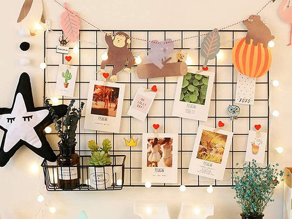 Pikify black steel grid photo frame with basket