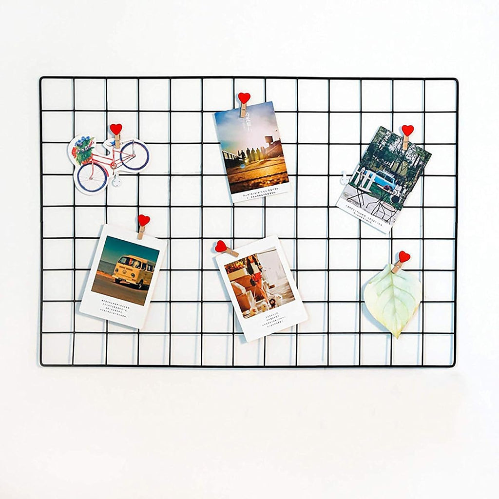 Pikify black steel grid photo frame, 45 by 65 cm, hung on a wall