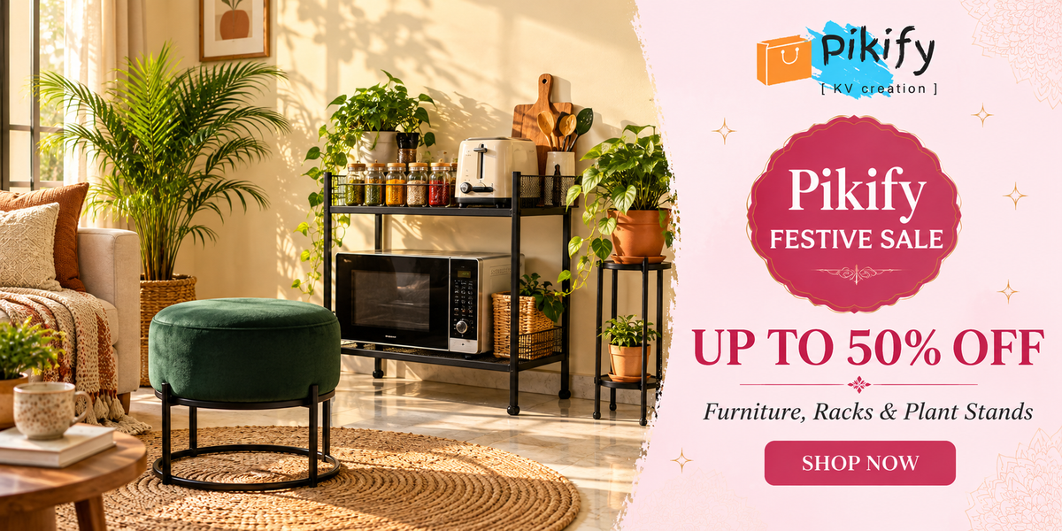 Pikify festive sale banner — up to 50% off furniture